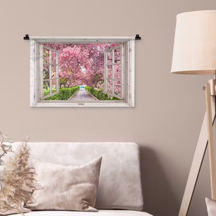 Japans - Sakura - Bloesem - Boom - Bloesem takken - Doorkijk Wandkleed katoen klein -sfeer4