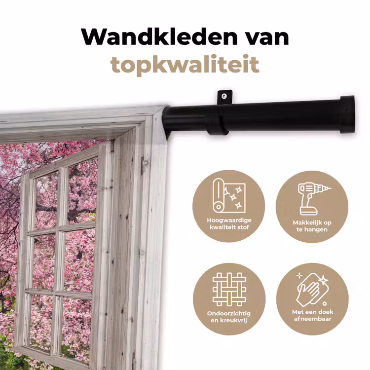 Japans - Sakura - Bloesem - Boom - Bloesem takken - Doorkijk Wandkleed katoen klein -sfeer2