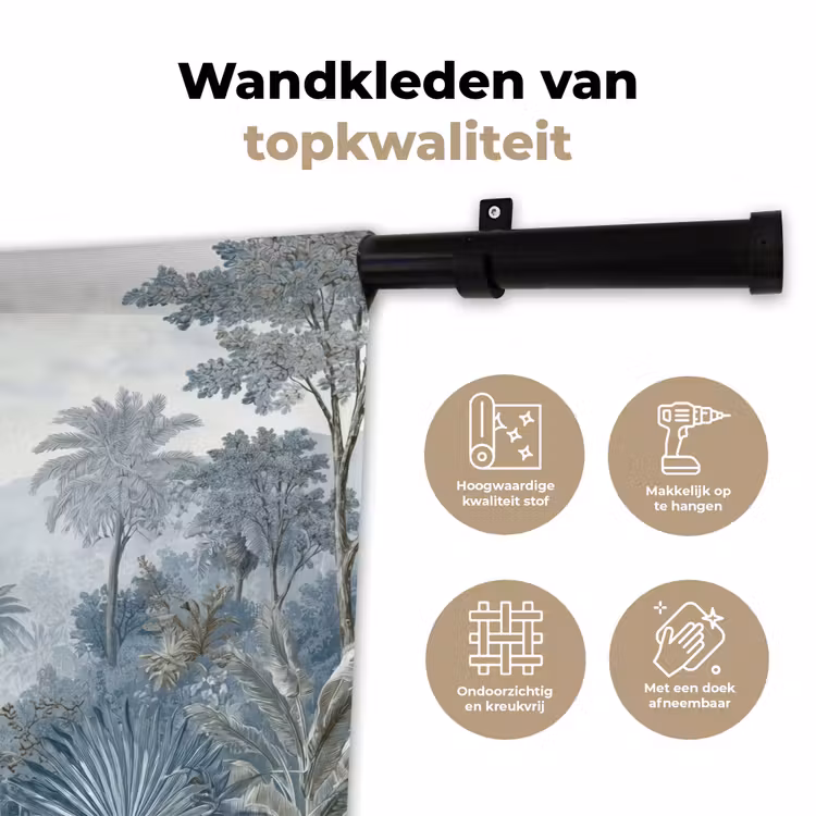Jungle - Modern - Blauw - Groen Wandkleed katoen klein -sfeer2
