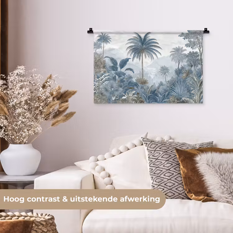 Jungle - Modern - Blauw - Groen Wandkleed katoen klein -sfeer1