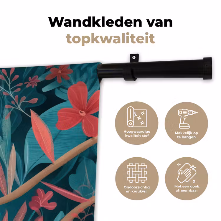 Kaketoe - Tropische bladeren - Tak Wandkleed katoen klein -sfeer2