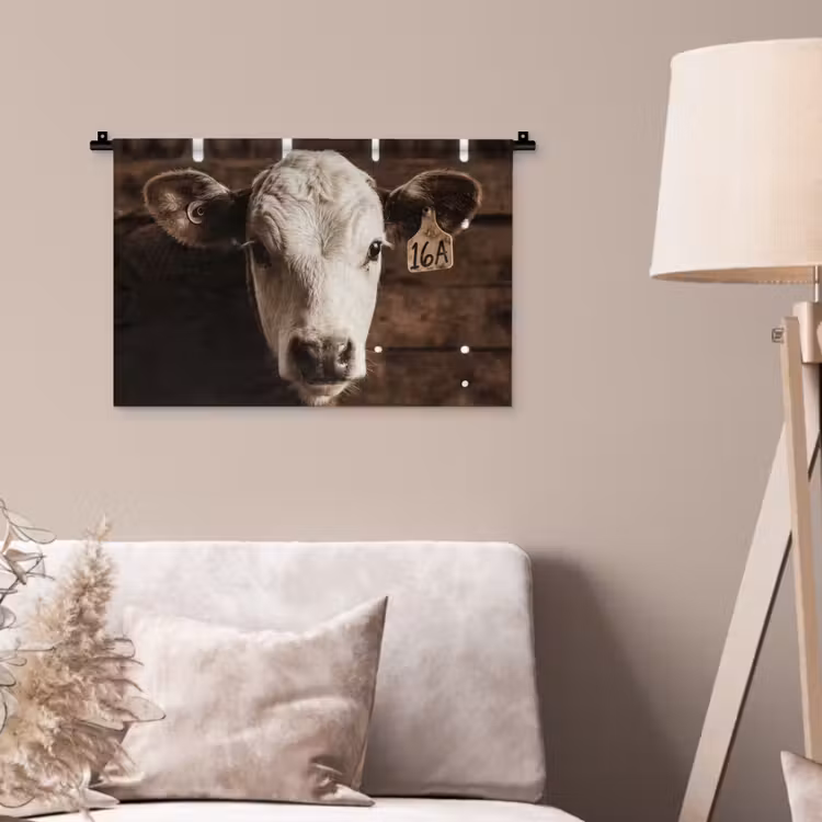 Kalf - Oormerk - Houten stal Wandkleed katoen klein -sfeer4