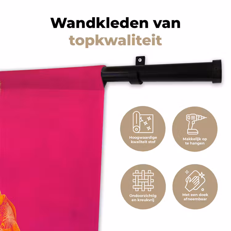 Kameel - Bloemen - Kimono - Waaiers Wandkleed katoen klein -sfeer2