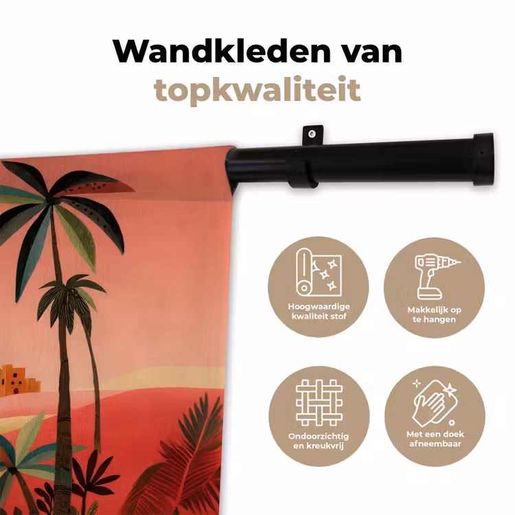 Kameel - Gekleurd tapijt - Duinen - Rode zon Wandkleed katoen klein -sfeer2