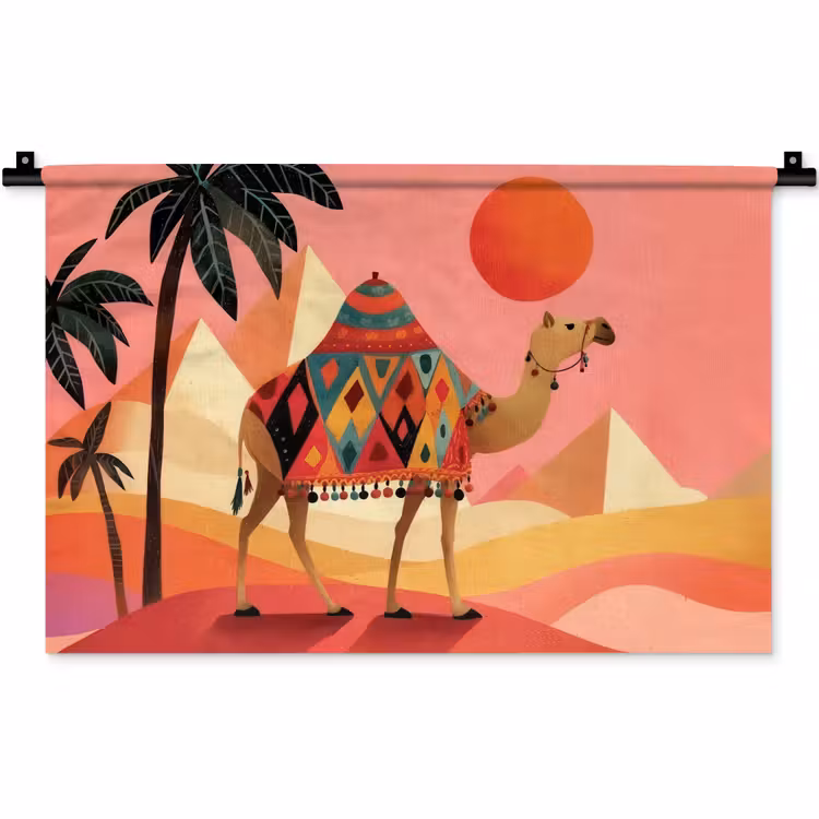 Kameel - Pyramides - Rode zon Wandkleed katoen klein -zz3d