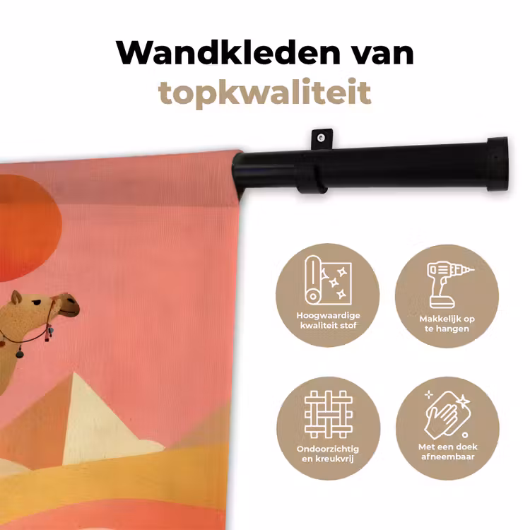 Kameel - Pyramides - Rode zon Wandkleed katoen klein -sfeer2