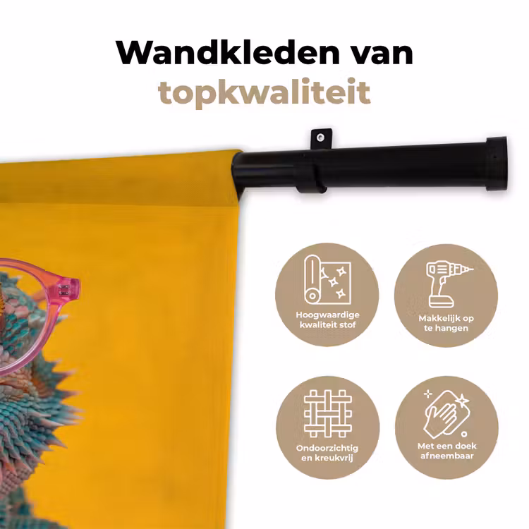 Kameleon - Kauwgom - Kleurrijk Wandkleed katoen klein -sfeer2