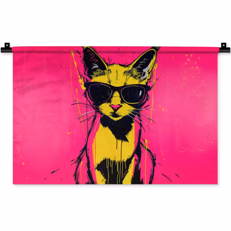 Kat - Art - Zonnebril - Roze Wandkleed katoen klein -zz3d
