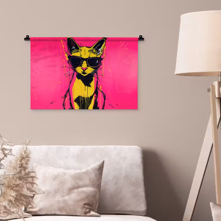 Kat - Art - Zonnebril - Roze Wandkleed katoen klein -sfeer4
