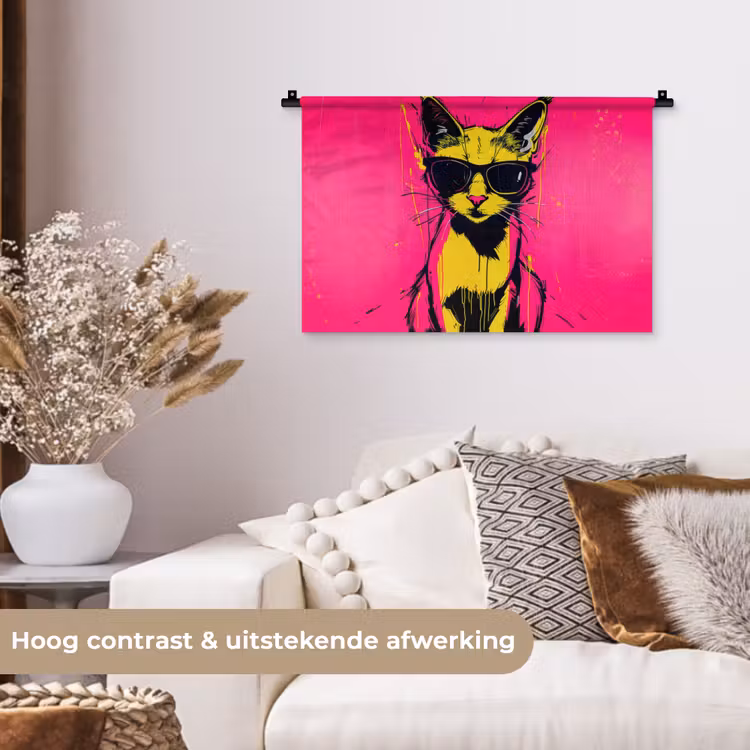 Kat - Art - Zonnebril - Roze Wandkleed katoen klein -sfeer1