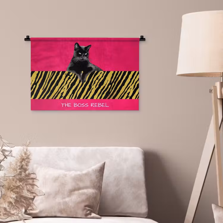 Kat - Baas - Roze - Tijgerprint Wandkleed katoen klein -sfeer4