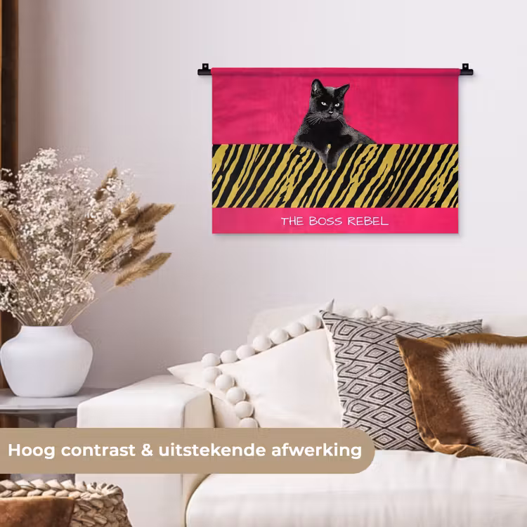 Kat - Baas - Roze - Tijgerprint Wandkleed katoen klein -sfeer1
