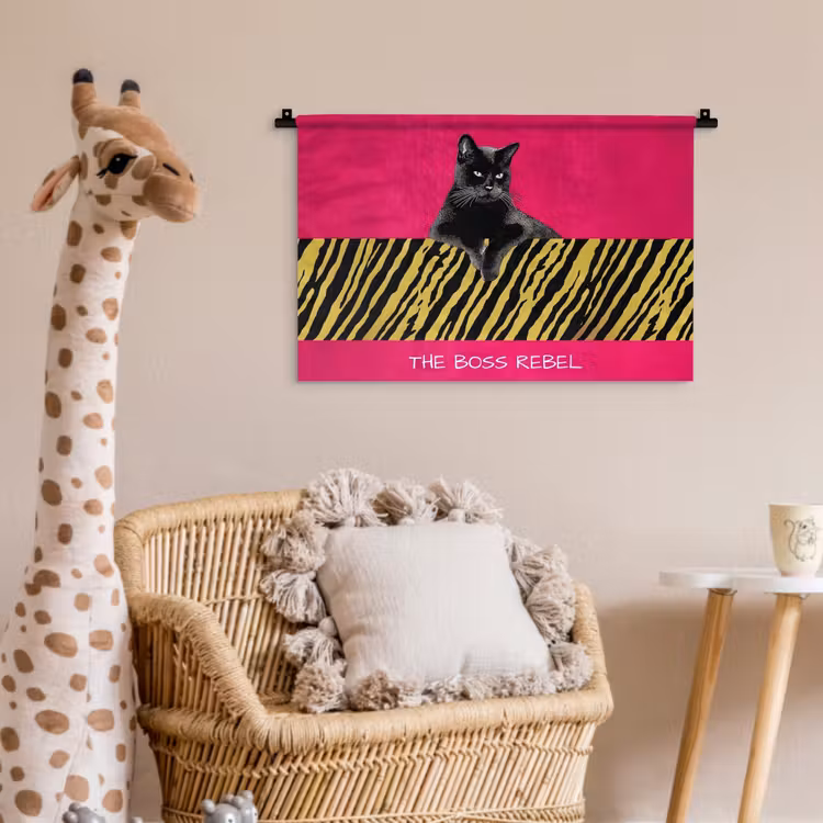 Kat - Baas - Roze - Tijgerprint Wandkleed katoen klein -wsfeer5_kind