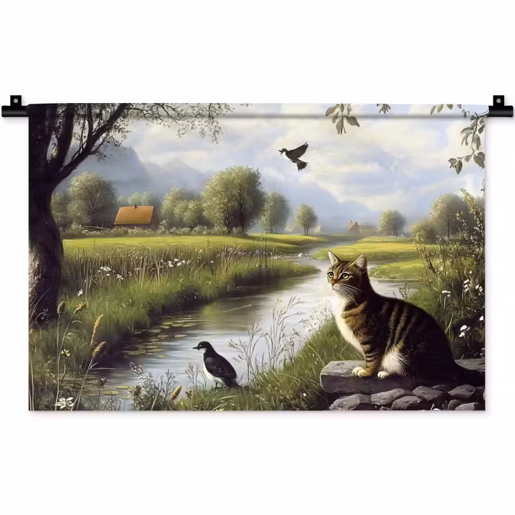 Kat - Beekje - Weide Wandkleed katoen klein -zz3d