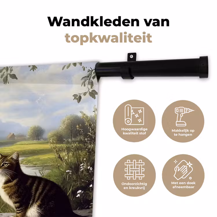 Kat - Beekje - Weide Wandkleed katoen klein -sfeer2