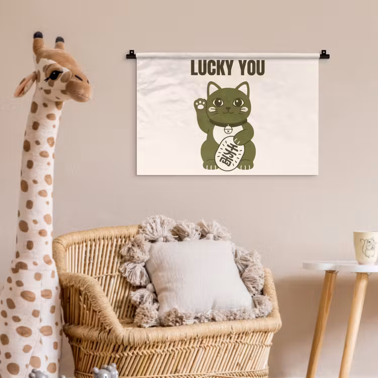 Kat - Geluk - Dieren - Modern - Groen Wandkleed katoen klein -wsfeer5_kind