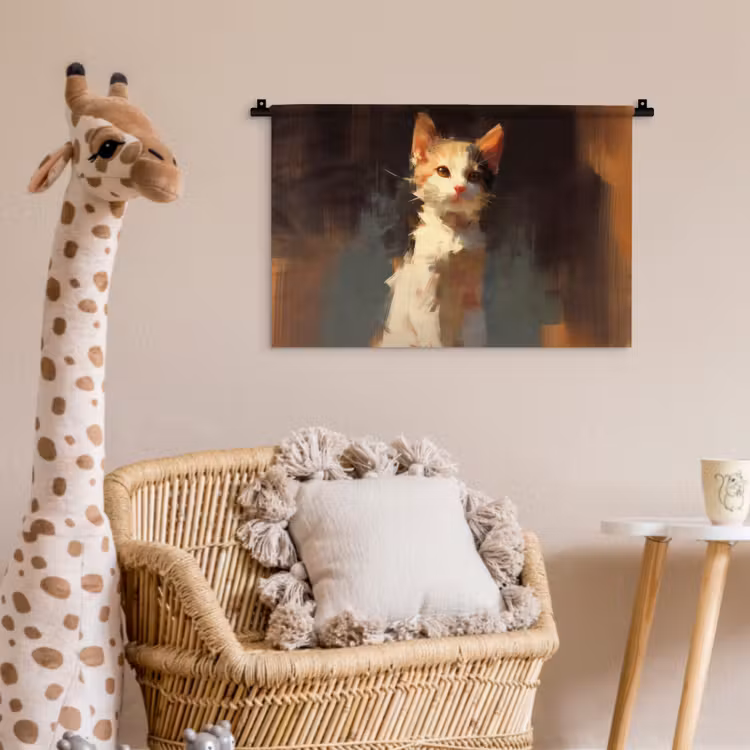 Kat - Geschilderd - Artistiek - Wit Wandkleed katoen klein -wsfeer5_kind