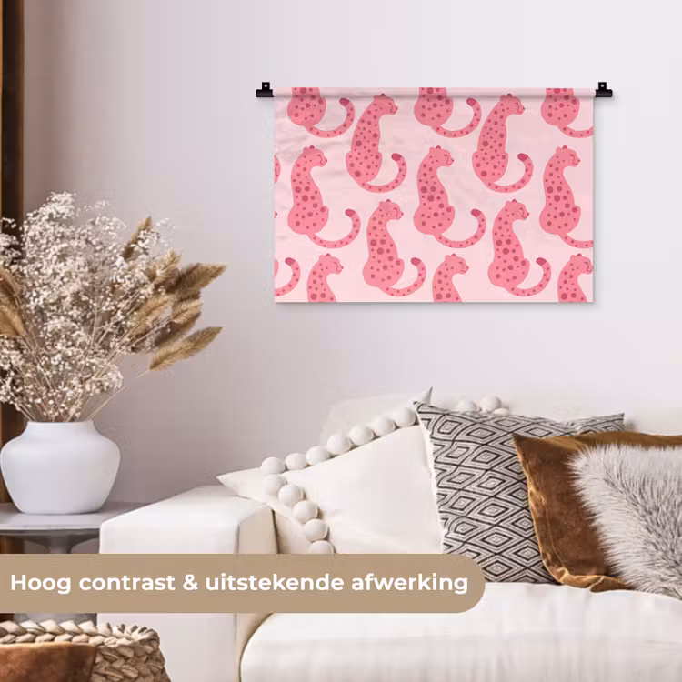 Kat - Gevlekt - Dieren - Patroon - Roze Wandkleed katoen klein -sfeer1