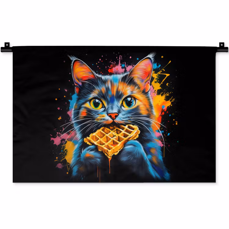 Kat - Graffiti - Kleurrijk - Wafel - Eten Wandkleed katoen klein -zz3d