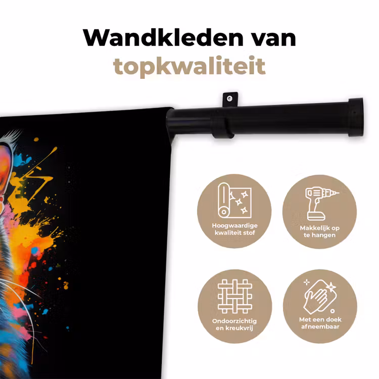 Kat - Graffiti - Kleurrijk - Wafel - Eten Wandkleed katoen klein -sfeer2