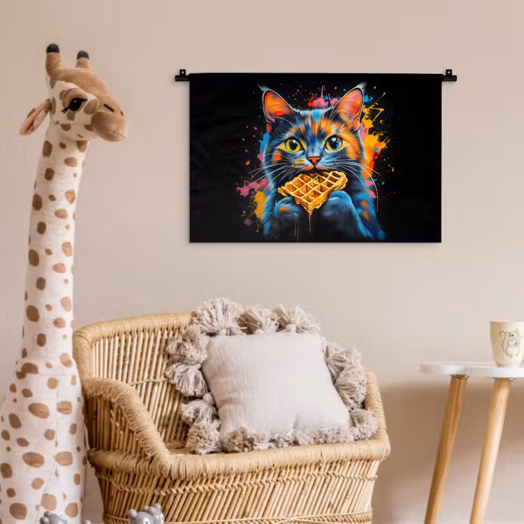 Kat - Graffiti - Kleurrijk - Wafel - Eten Wandkleed katoen klein -wsfeer5_kind
