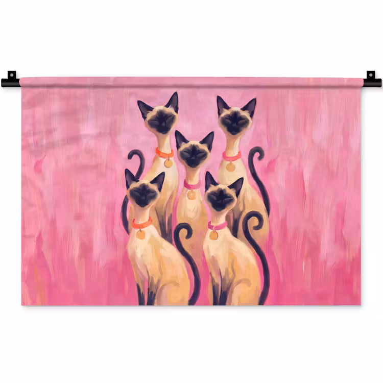 Kat - Groep - Dieren - Modern - Roze Wandkleed katoen klein -zz3d