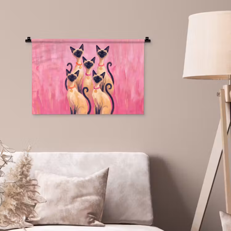 Kat - Groep - Dieren - Modern - Roze Wandkleed katoen klein -sfeer4
