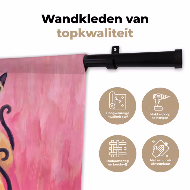 Kat - Groep - Dieren - Modern - Roze Wandkleed katoen klein -sfeer2