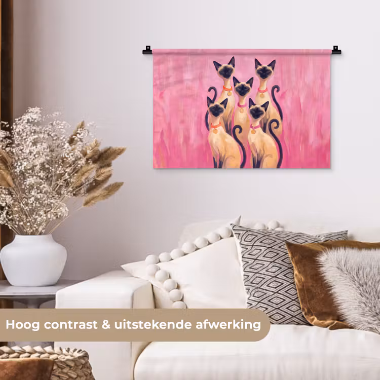 Kat - Groep - Dieren - Modern - Roze Wandkleed katoen klein -sfeer1
