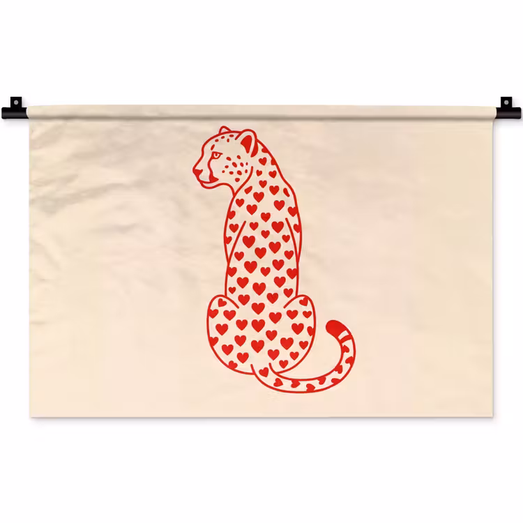 Kat - Harten - Dieren - Modern - Rood Wandkleed katoen klein -zz3d