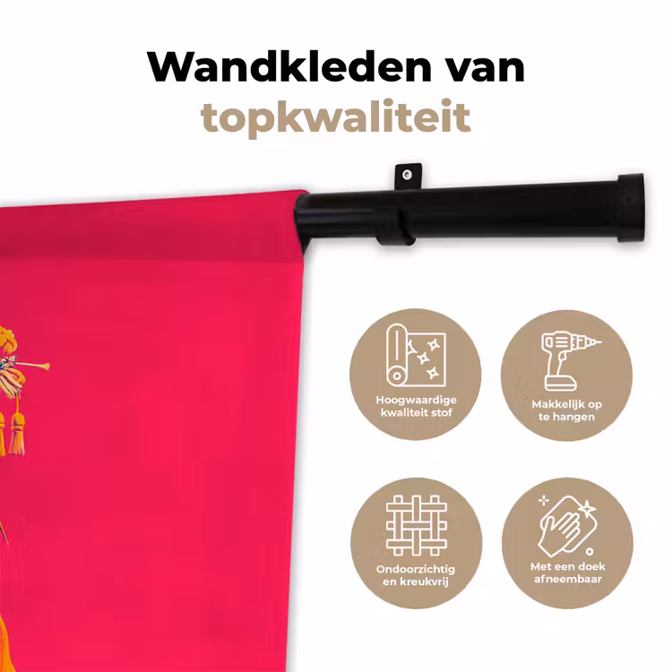 Kat - Kimono - Bloemen - Roze Wandkleed katoen klein -sfeer2