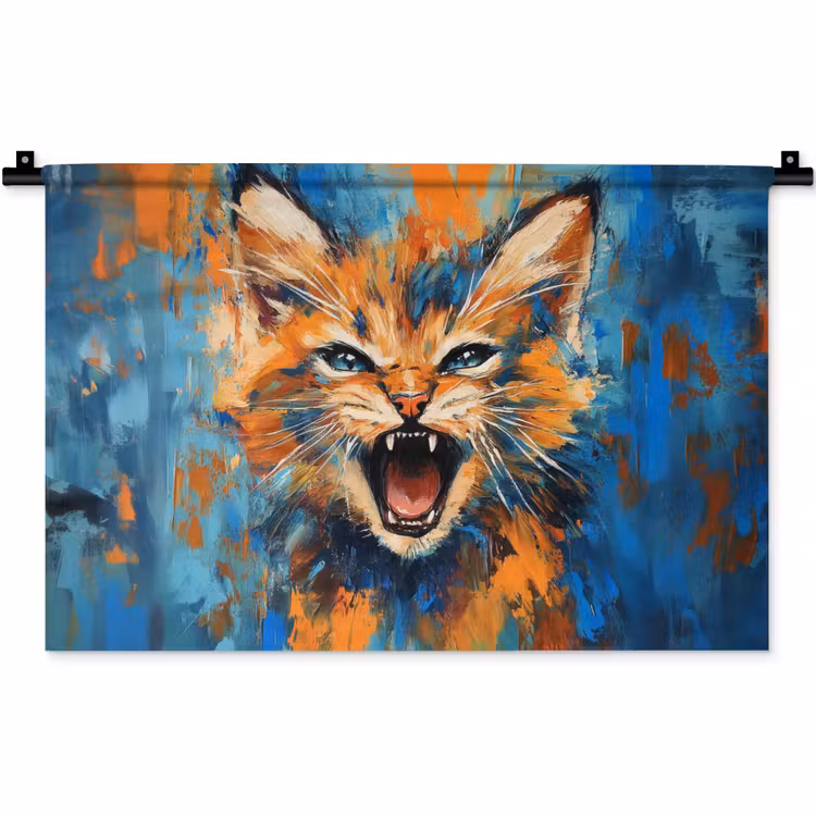 Kat - Kleurrijk - Oranje - Blauw Wandkleed katoen klein -zz3d