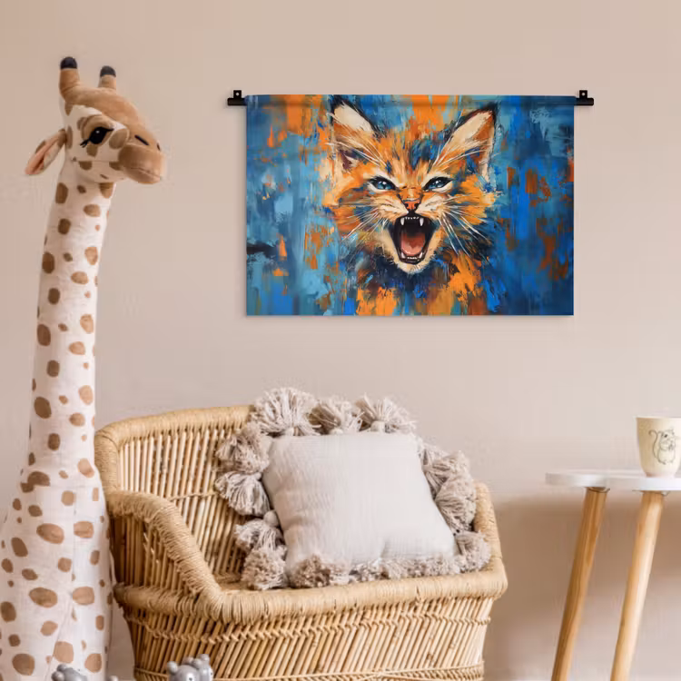 Kat - Kleurrijk - Oranje - Blauw Wandkleed katoen klein -wsfeer5_kind