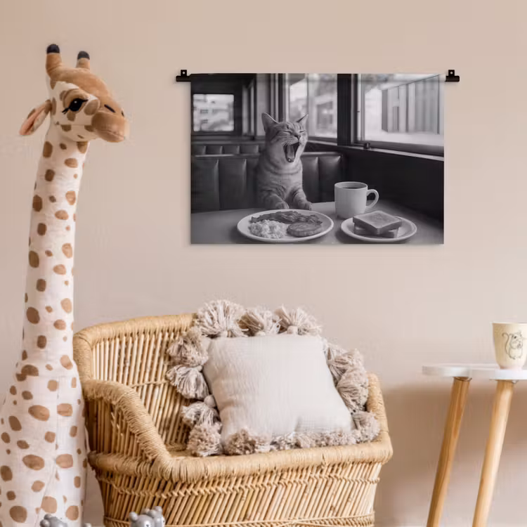 Kat - Koffie - Brood - Zwart Wandkleed katoen klein -wsfeer5_kind