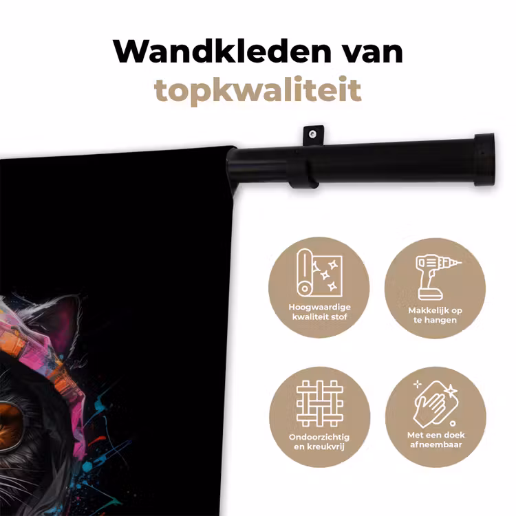 Kat met kleurrijk vest en oranje bril Wandkleed katoen klein -sfeer2