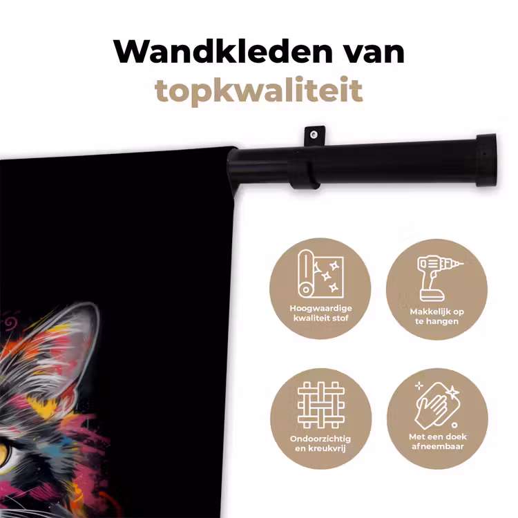 Kat met kleurrijke penseelstreken Wandkleed katoen klein -sfeer2