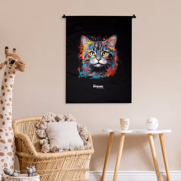 Kat met kleurrijke penseelstreken Wandkleed katoen klein -wsfeer5_kind