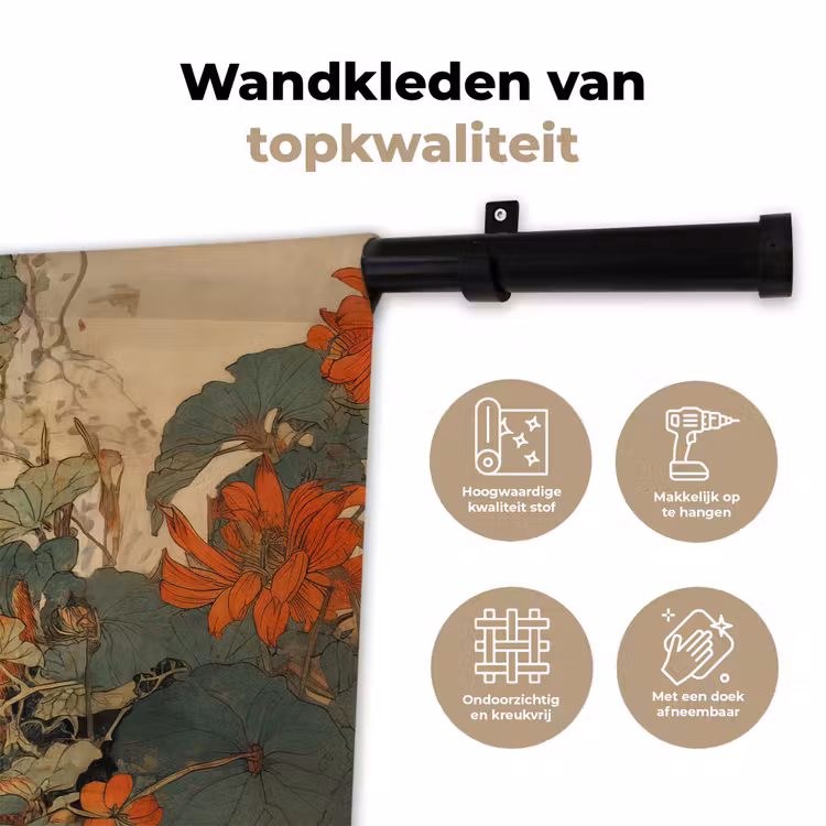 Kat - Sierlijk - Bloemen Wandkleed katoen klein -sfeer2