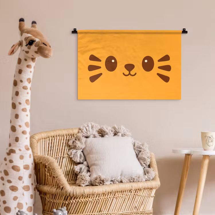 Kat - Simplistisch - Oranje - Vrolijk Wandkleed katoen klein -wsfeer5_kind