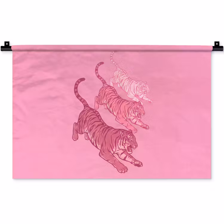 Kat - Springend - Dieren - Roze - Modern Wandkleed katoen klein -zz3d
