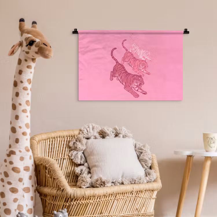 Kat - Springend - Dieren - Roze - Modern Wandkleed katoen klein -wsfeer5_kind