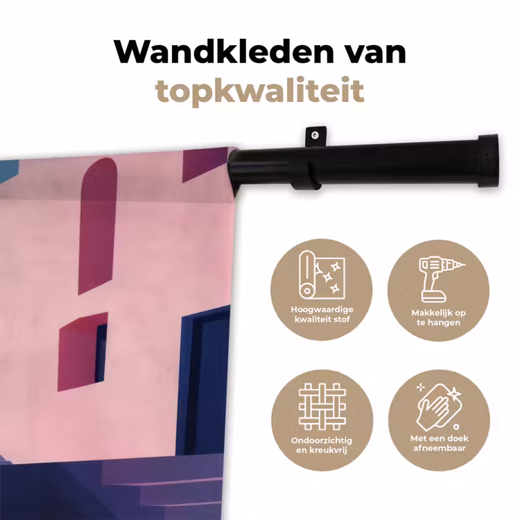 Kat - Trap - Gebouwen - Schaduwcontrasten Wandkleed katoen klein -sfeer2
