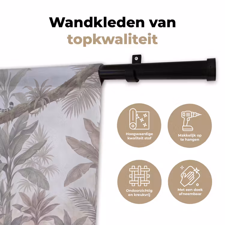 Kat - Vogel - Jungle - Illustratie - Dieren Wandkleed katoen klein -sfeer2