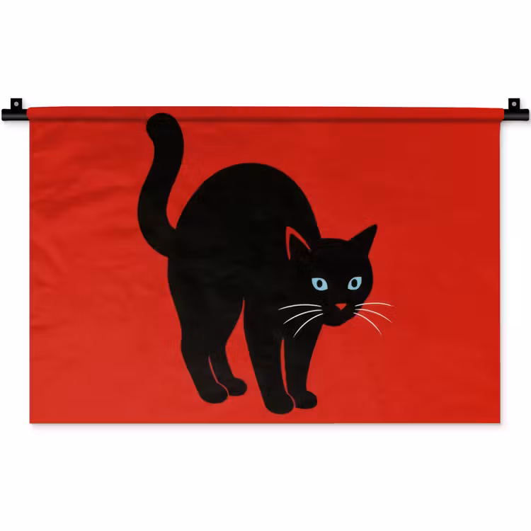 Kat - Zwart - Staart Wandkleed katoen klein -zz3d