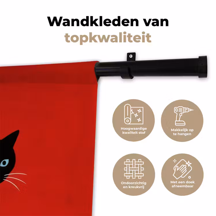 Kat - Zwart - Staart Wandkleed katoen klein -sfeer2