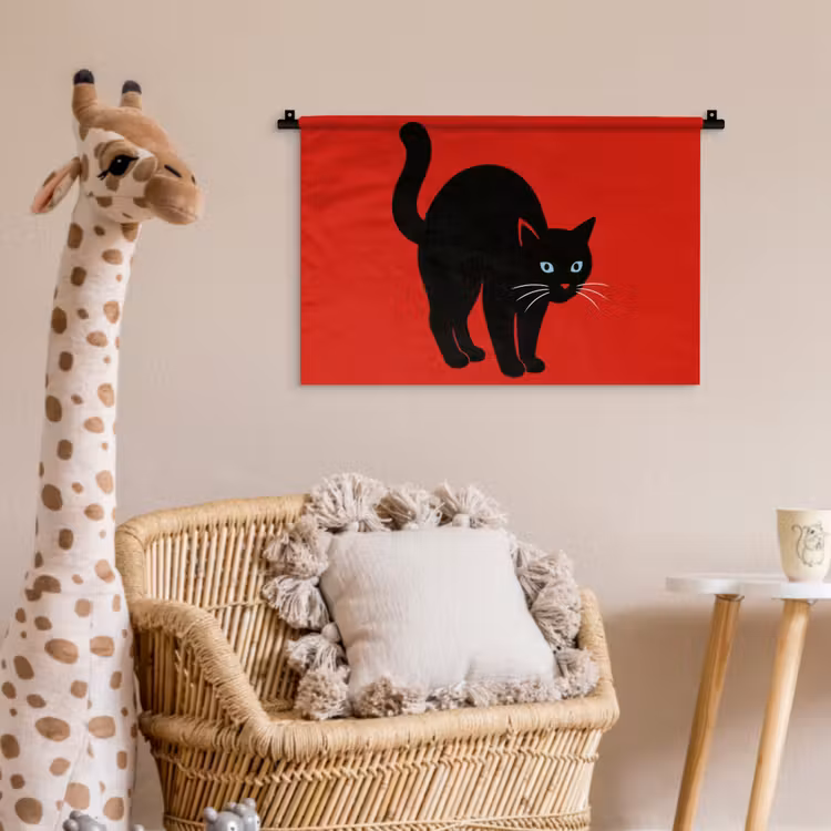 Kat - Zwart - Staart Wandkleed katoen klein -wsfeer5_kind