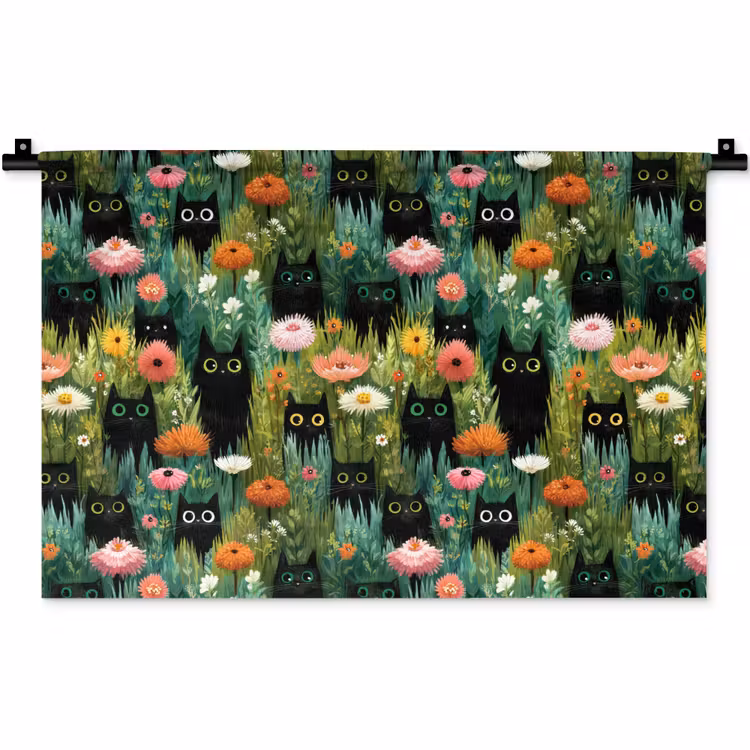 Katten - Bloemen - Kleurrijk Wandkleed katoen klein 269 -zz3d