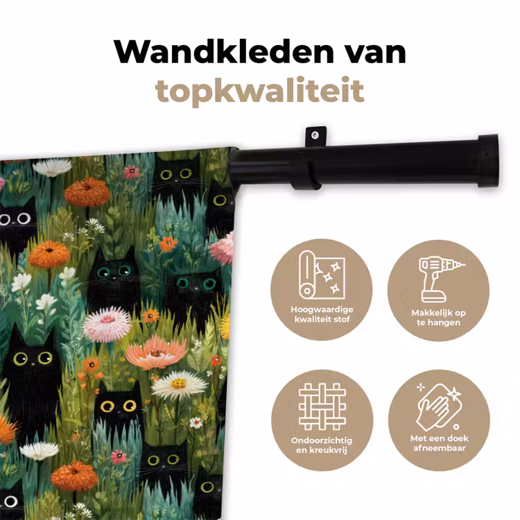 Katten - Bloemen - Kleurrijk Wandkleed katoen klein 269 -sfeer2
