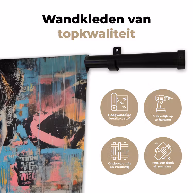 Kauwgom - Vrouw - Penseelstreken - Modern Wandkleed katoen klein -sfeer2