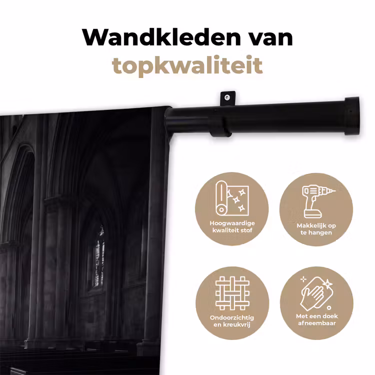 Kerk - Interieur - Lichtstralen - Architectuur - Klassiek Wandkleed katoen klein -sfeer2